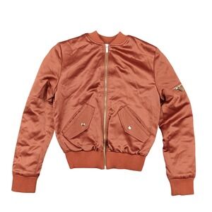 House Of CB Jacket Womens XS Orange Bomber Zip Pockets Ribbed Trim Lightweight‎
